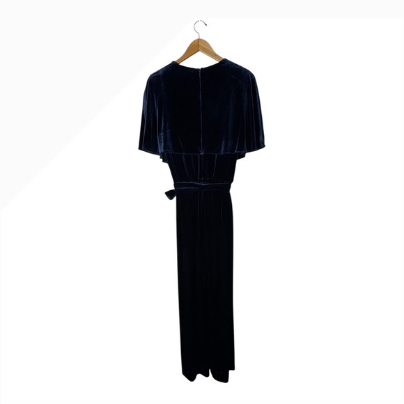 Alex Marie Jumpsuit Women 18 Navy Blue Velvet Cape Sleeves Belted Wide Leg Beth - Picture 3 of 7